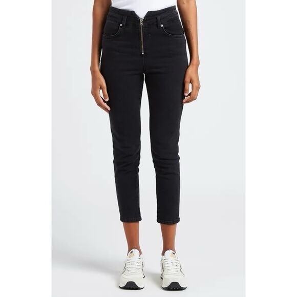 NWOT BA&SH Jeans Womens 0 Black Tapered-Leg Ankle Logo Embroidered “Iago”